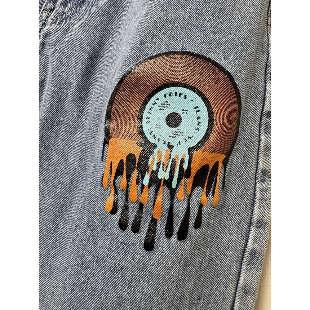 Skinny Fries High Rise Wide Leg Jeans Large Logo Skater Size 3 Y2K 90's - Picture 2 of 8